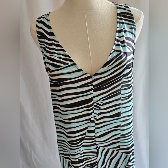 NWT DKNY Silky Sleeveless V-Neck Maxi Dress Blue White Brown Multi Stripes Sz S - Picture 3 of 12